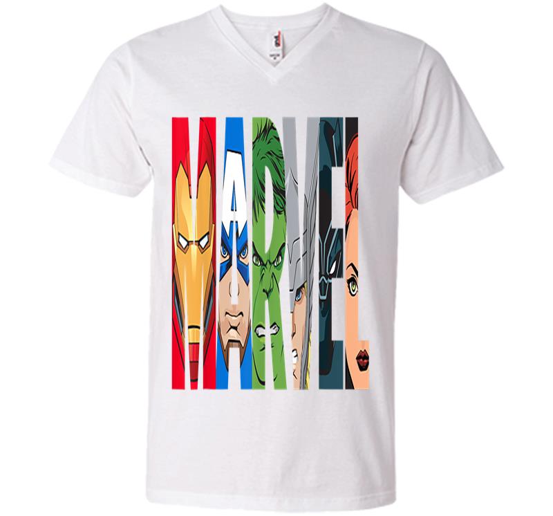 Inktee Store - Marvel Logo Avengers Super Heroes V-Neck T-Shirt Image