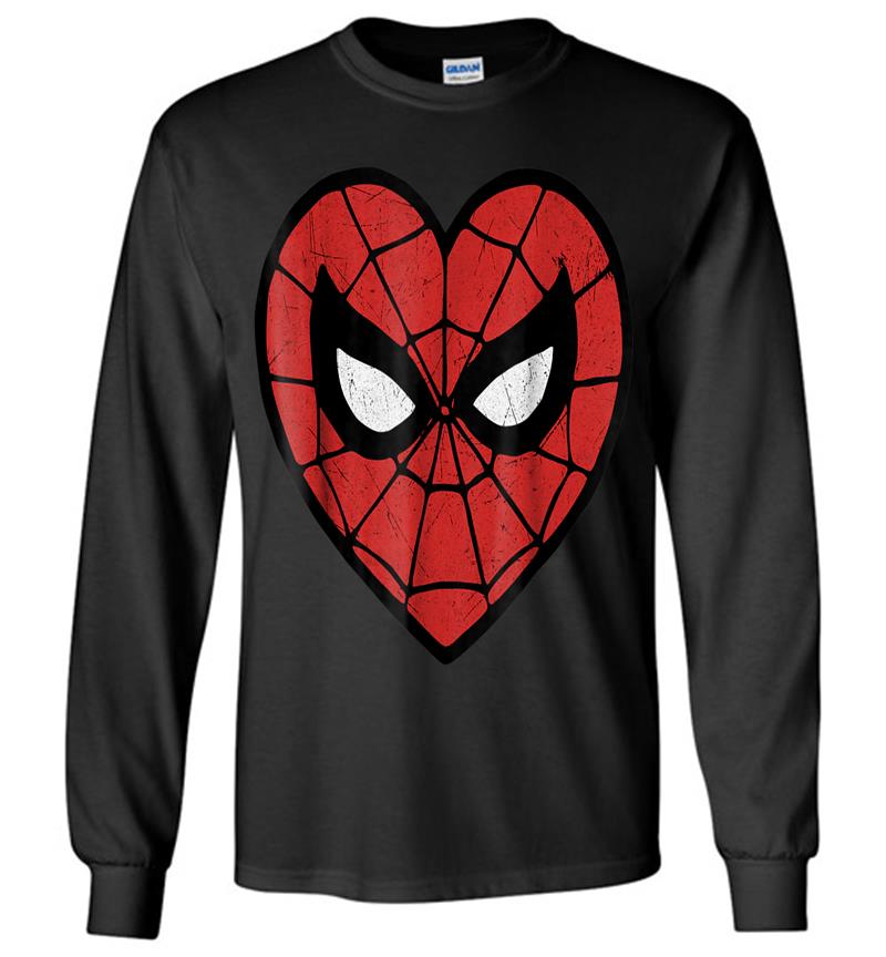Marvel Spider-man Face Mask Valentine's Heart Logo Long Sleeve T-shirt