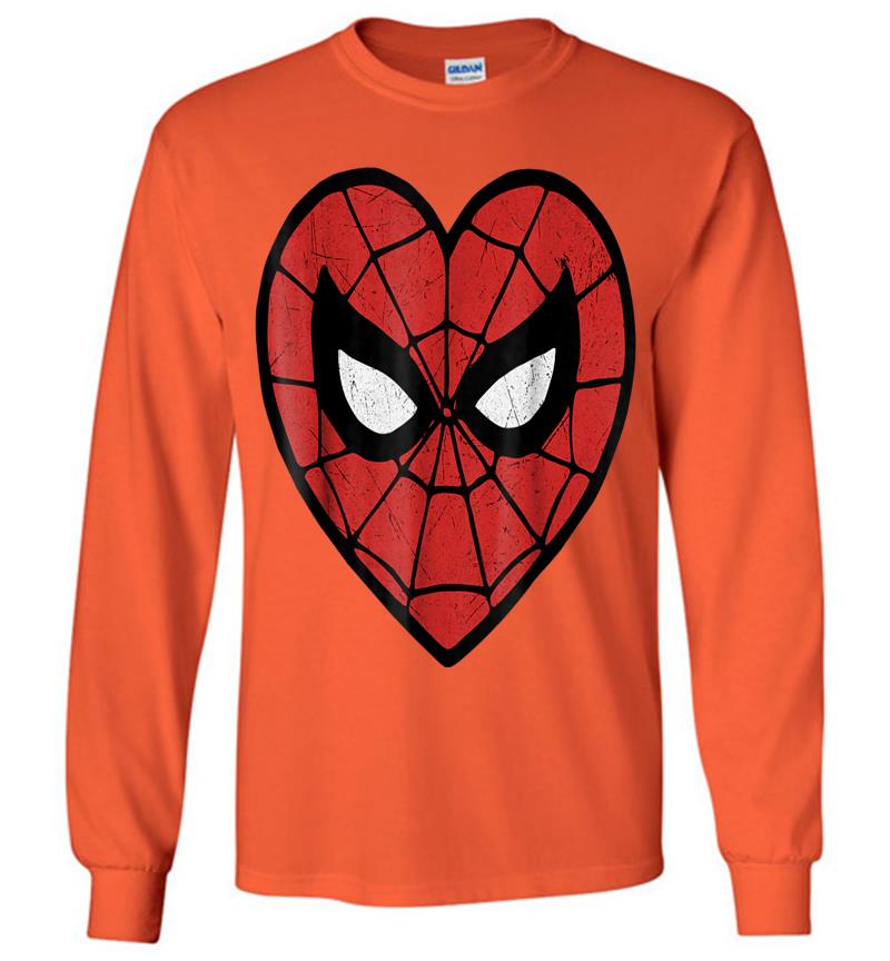 Inktee Store - Marvel Spider-Man Face Mask Valentine'S Heart Logo Long Sleeve T-Shirt Image