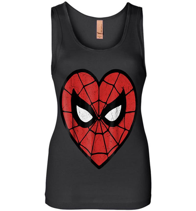 Marvel Spider-man Face Mask Valentine's Heart Logo Womens Jersey Tank Top