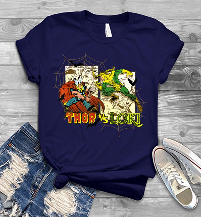 Inktee Store - Marvel Thor Loki Halloween Bats Webs Retro Men T-Shirt Image