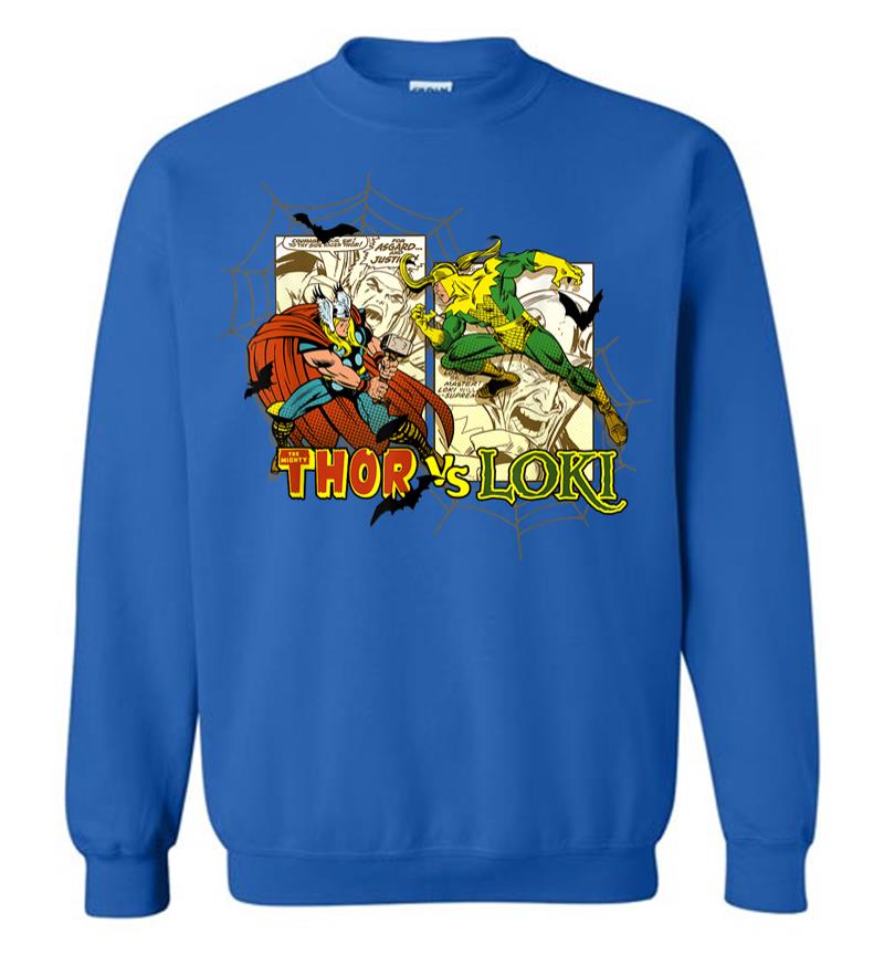 Inktee Store - Marvel Thor Loki Halloween Bats Webs Retro Sweatshirt Image