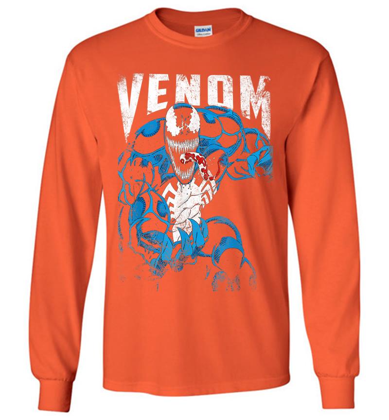 Inktee Store - Marvel Venom Bloody Tongue Out Distressed Long Sleeve T-Shirt Image