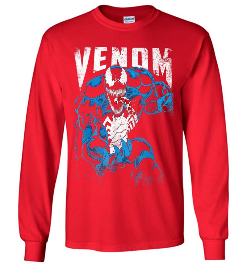 Inktee Store - Marvel Venom Bloody Tongue Out Distressed Long Sleeve T-Shirt Image