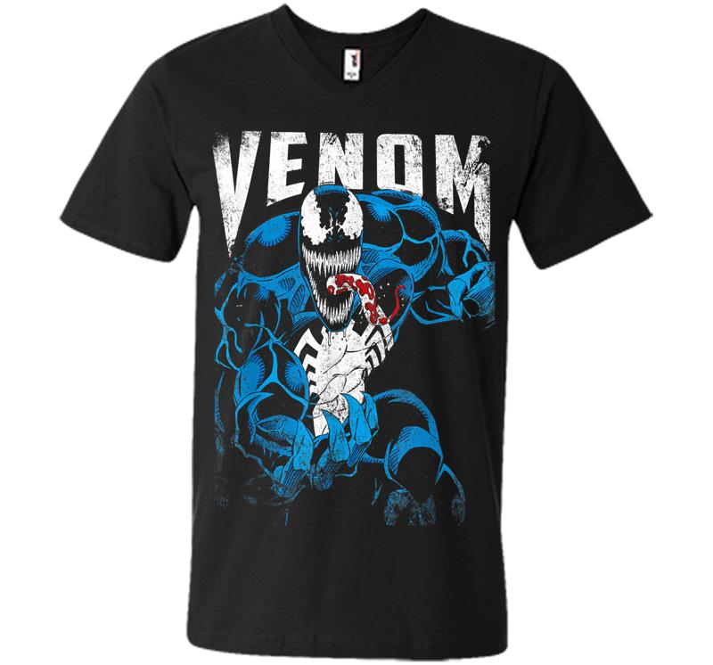 Marvel Venom Bloody Tongue Out Distressed V-neck T-shirt