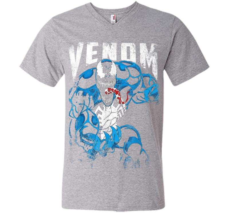 Inktee Store - Marvel Venom Bloody Tongue Out Distressed V-Neck T-Shirt Image
