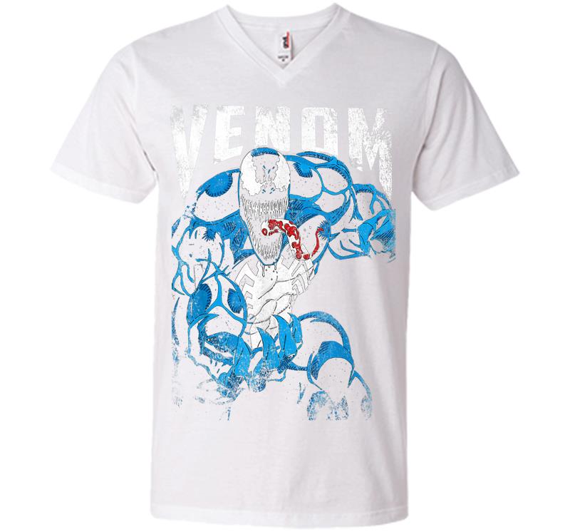 Inktee Store - Marvel Venom Bloody Tongue Out Distressed V-Neck T-Shirt Image