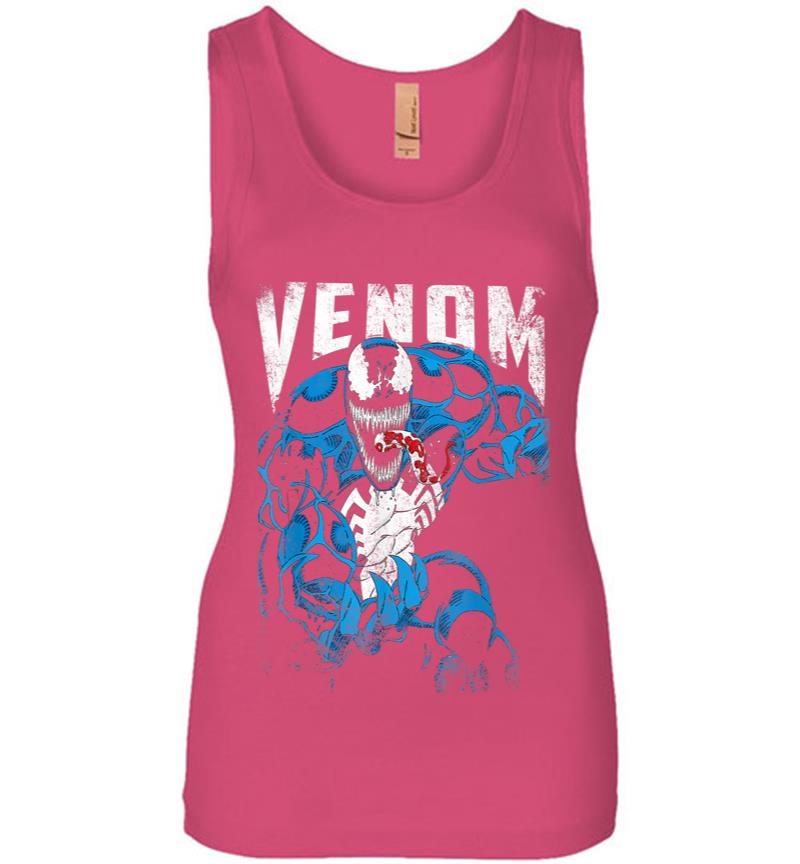 Inktee Store - Marvel Venom Bloody Tongue Out Distressed Women Jersey Tank Top Image