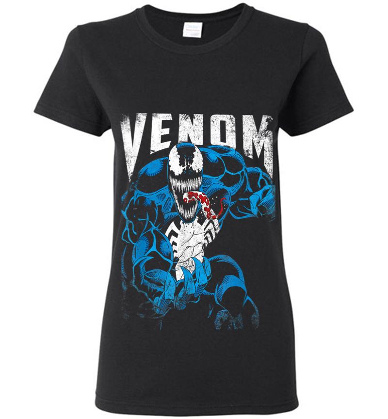 Marvel Venom Bloody Tongue Out Distressed Women T-shirt