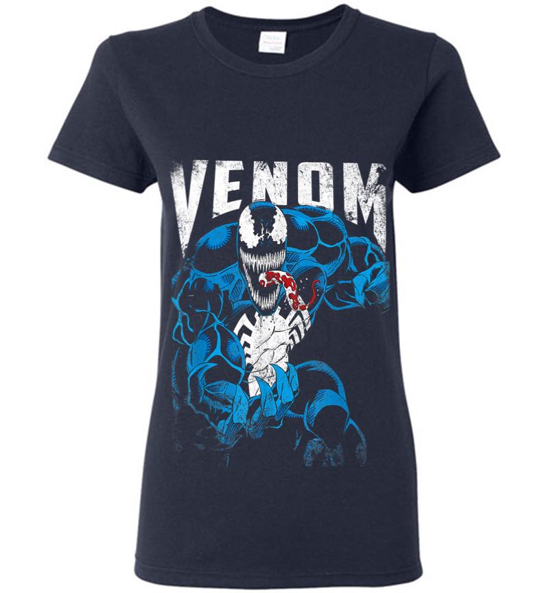 Inktee Store - Marvel Venom Bloody Tongue Out Distressed Women T-Shirt Image