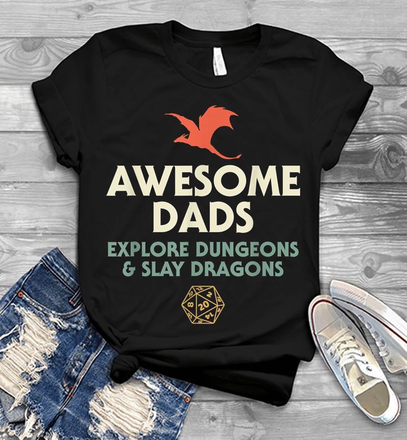 Mens Awesome Dads Explore Dungeons And Slay Dragons Mens T-shirt