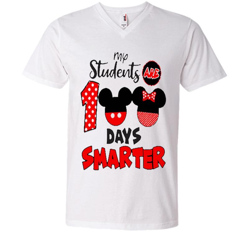 Inktee Store - Mickey Mouse My Students Are 100 Days Smarter V-Neck T-Shirt Image