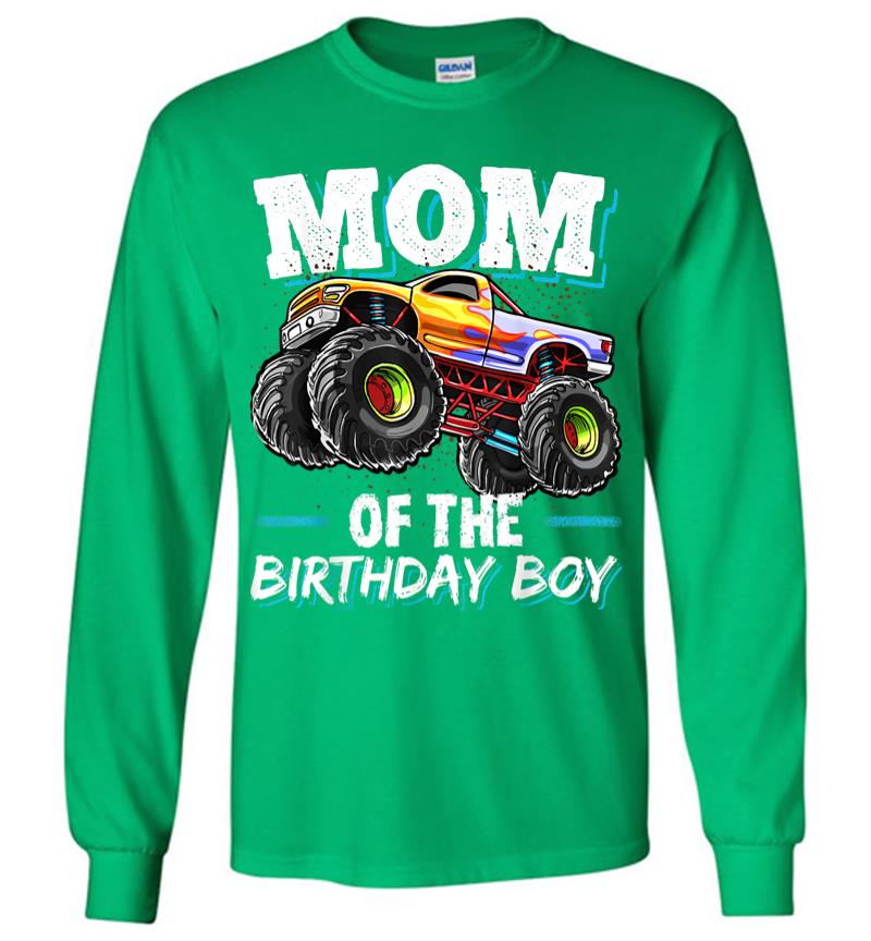 Inktee Store - Mom Of The Birthday Boy Monster Truck Birthday Novelty Gift Long Sleeve T-Shirt Image