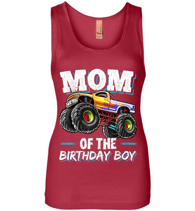 Inktee Store - Mom Of The Birthday Boy Monster Truck Birthday Novelty Gift Women Jersey Tank Top Image