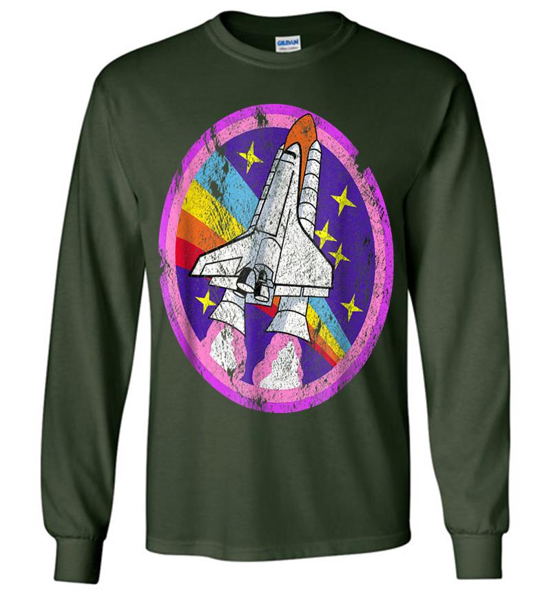 Inktee Store - Nasa Space Cool Distressed Rocket Rainbow Patch Long Sleeve T-Shirt Image