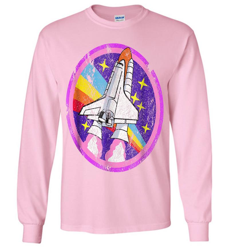 Inktee Store - Nasa Space Cool Distressed Rocket Rainbow Patch Long Sleeve T-Shirt Image