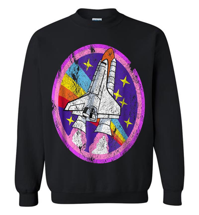 Nasa Space Cool Distressed Rocket Rainbow Patch Sweatshirt