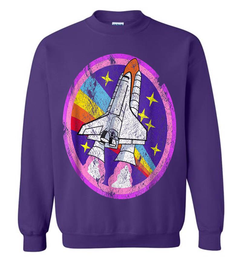 Inktee Store - Nasa Space Cool Distressed Rocket Rainbow Patch Sweatshirt Image