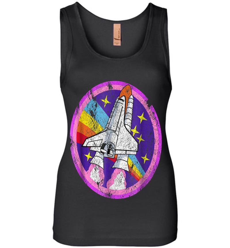 Nasa Space Cool Distressed Rocket Rainbow Patch Womens Jersey Tank Top