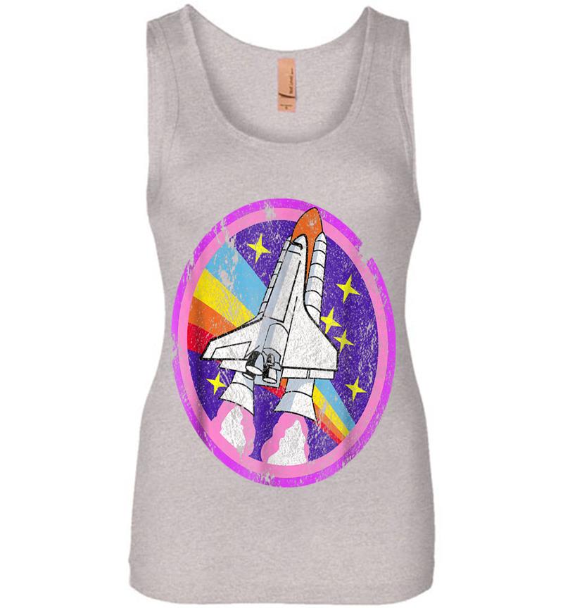 Inktee Store - Nasa Space Cool Distressed Rocket Rainbow Patch Womens Jersey Tank Top Image