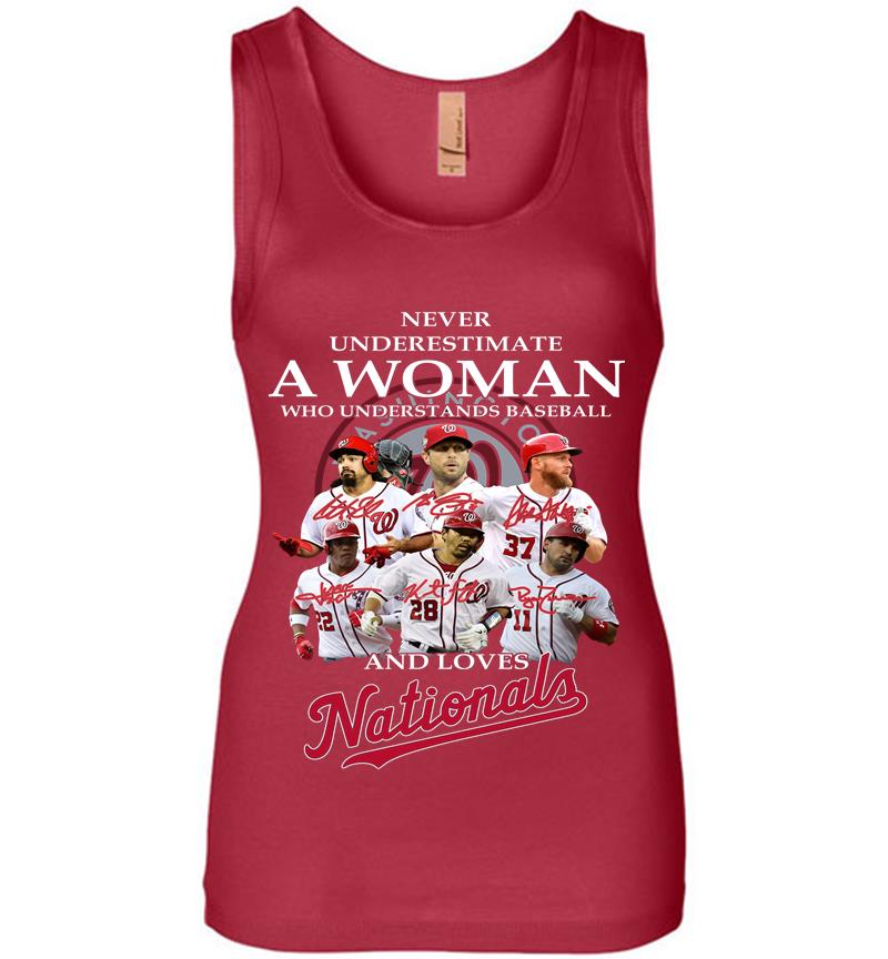 Inktee Store - Never Underestimate A Woman Who Understands Baseball And Loves Nationals Womens Jersey Tank Top Image