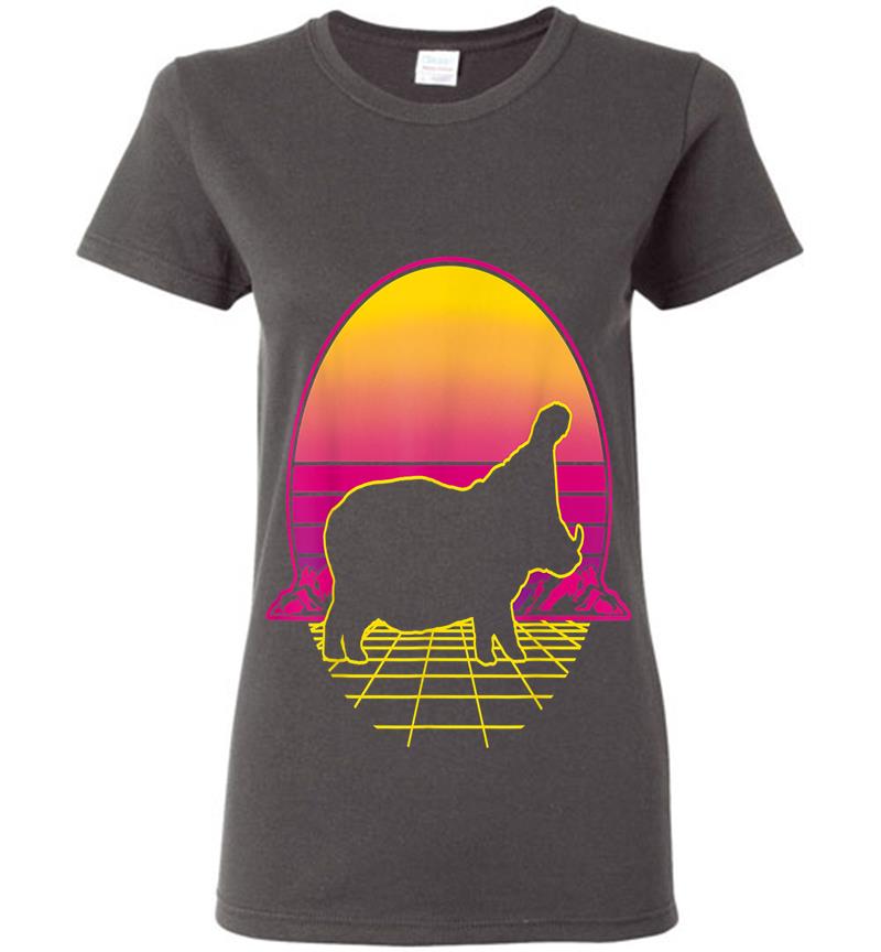 Inktee Store - Nilpferd Flusspferd Hippo Retro Vintage Sunset Grid Geschenk Womens T-Shirt Image