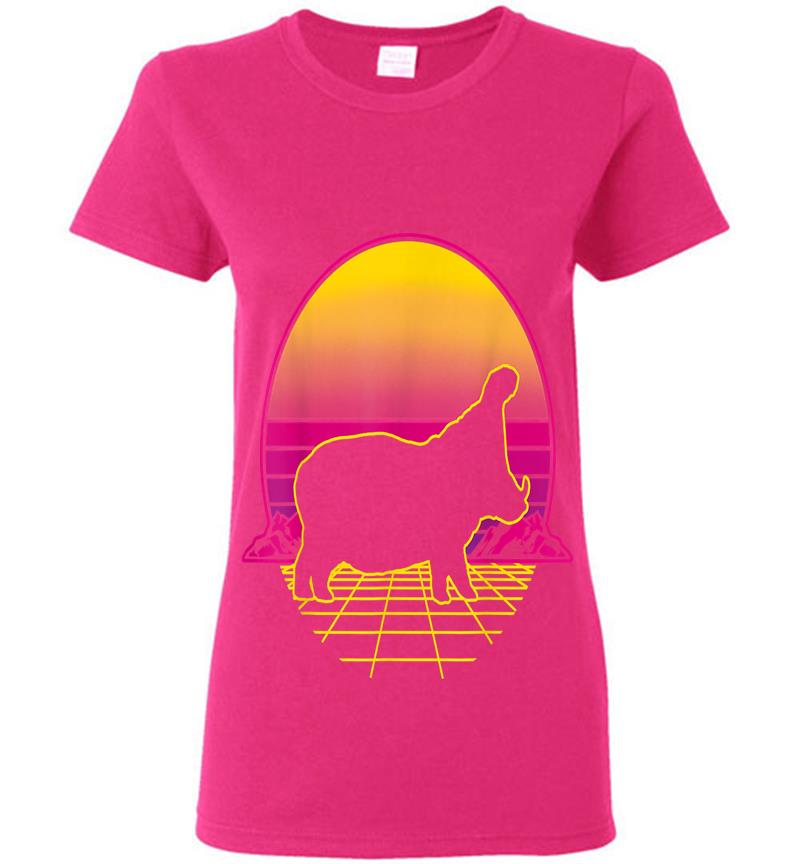 Inktee Store - Nilpferd Flusspferd Hippo Retro Vintage Sunset Grid Geschenk Womens T-Shirt Image