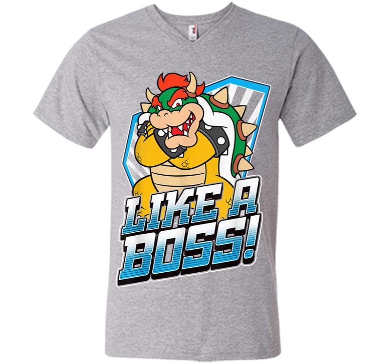 Inktee Store - Nintendo Super Mario Bowser Like A Boss Bold Graphic V-Neck T-Shirt Image