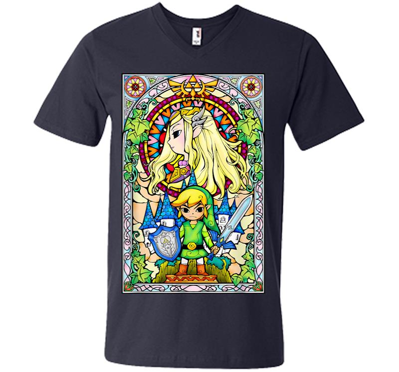 Inktee Store - Nintendo Zelda Link The Princess Stained Glass V-Neck T-Shirt Image