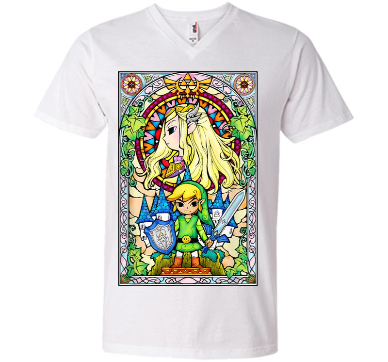 Inktee Store - Nintendo Zelda Link The Princess Stained Glass V-Neck T-Shirt Image