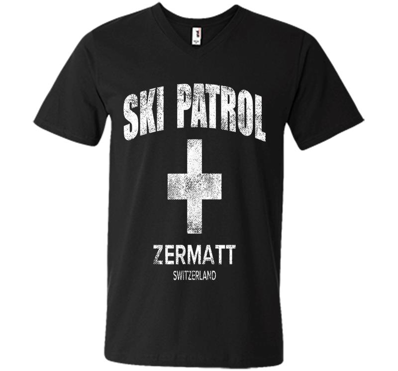 Official Zermatt Switzerland Vintage Style Ski Patrol V-Neck T-Shirt