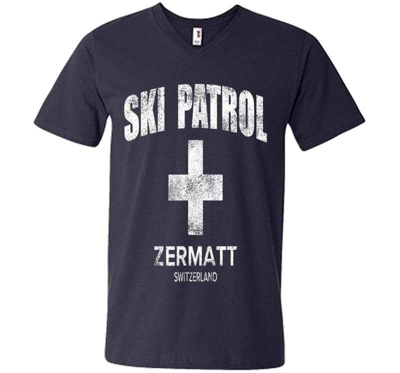 Inktee Store - Official Zermatt Switzerland Vintage Style Ski Patrol V-Neck T-Shirt Image