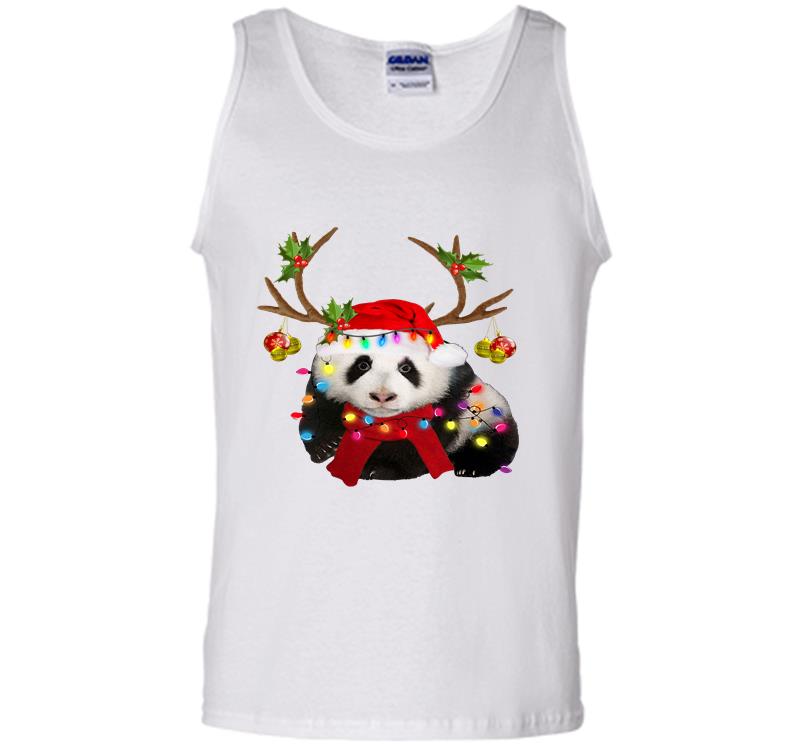 Inktee Store - Panda Reindeer Santa Christmas Ligh Mens Tank Top Image