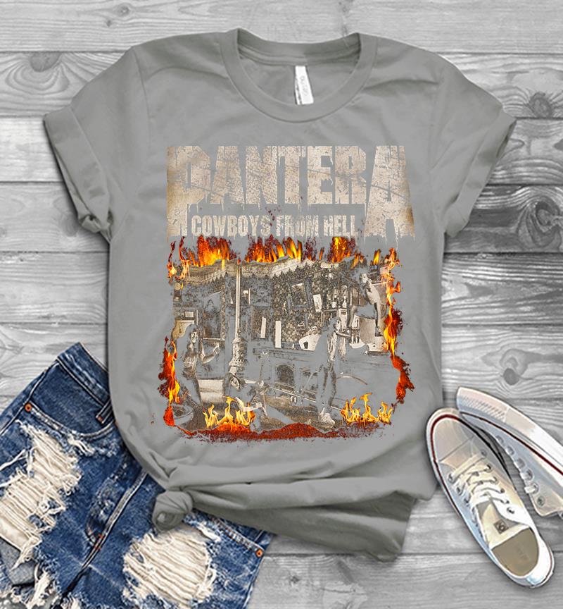 Inktee Store - Pantera Official Cowboys From Hell Cover Fire Premium Mens T-Shirt Image