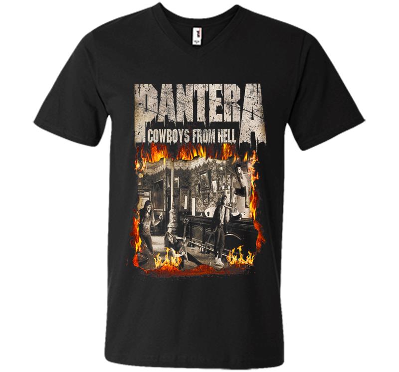 Pantera Official Cowboys From Hell Cover Fire Premium V-Neck T-Shirt