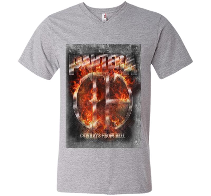 Inktee Store - Pantera Official Cowboys From Hell Flame V-Neck T-Shirt Image