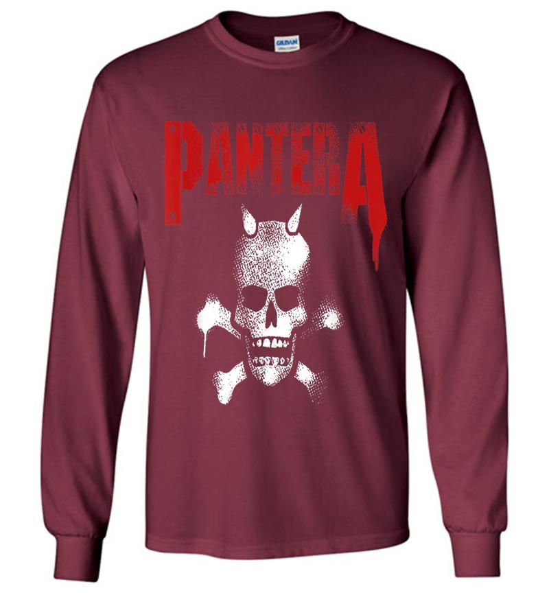 Inktee Store - Pantera Official Horned Skull Stencil Long Sleeve T-Shirt Image