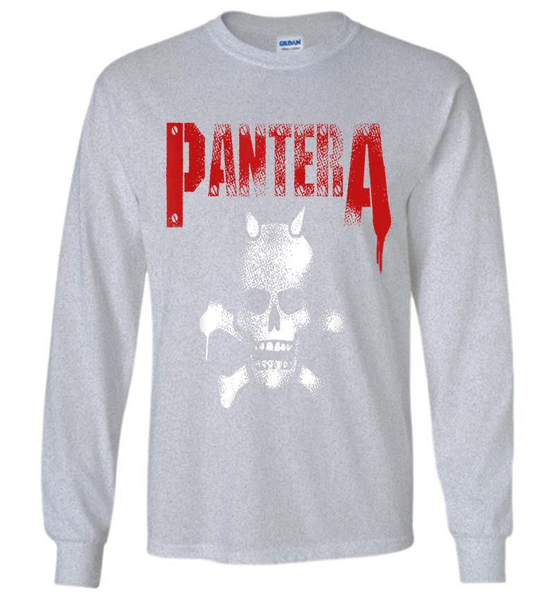 Inktee Store - Pantera Official Horned Skull Stencil Long Sleeve T-Shirt Image