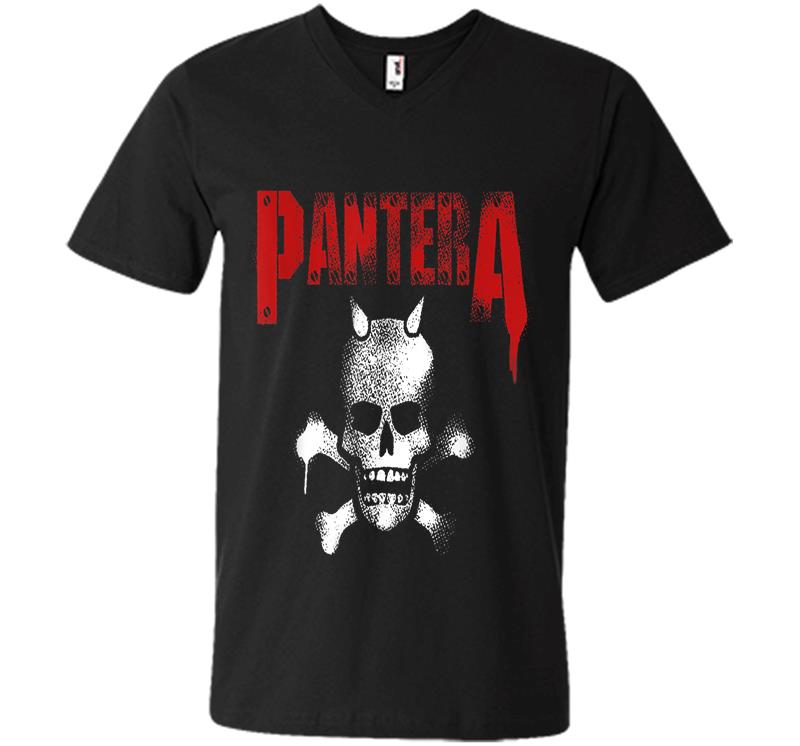 Pantera Official Horned Skull Stencil V-Neck T-Shirt