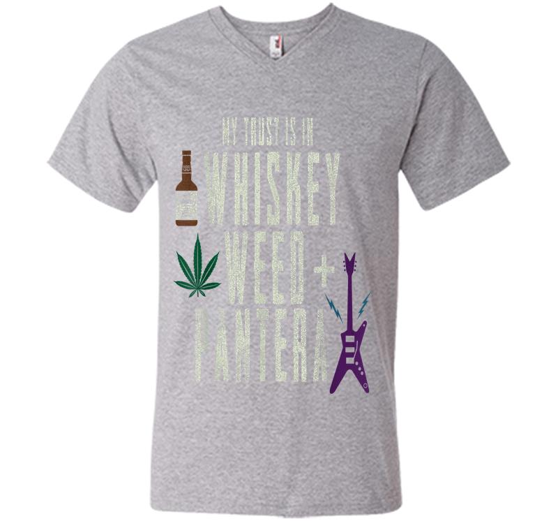 Inktee Store - Pantera Official Whiskey, Weed And Pantera V-Neck T-Shirt Image