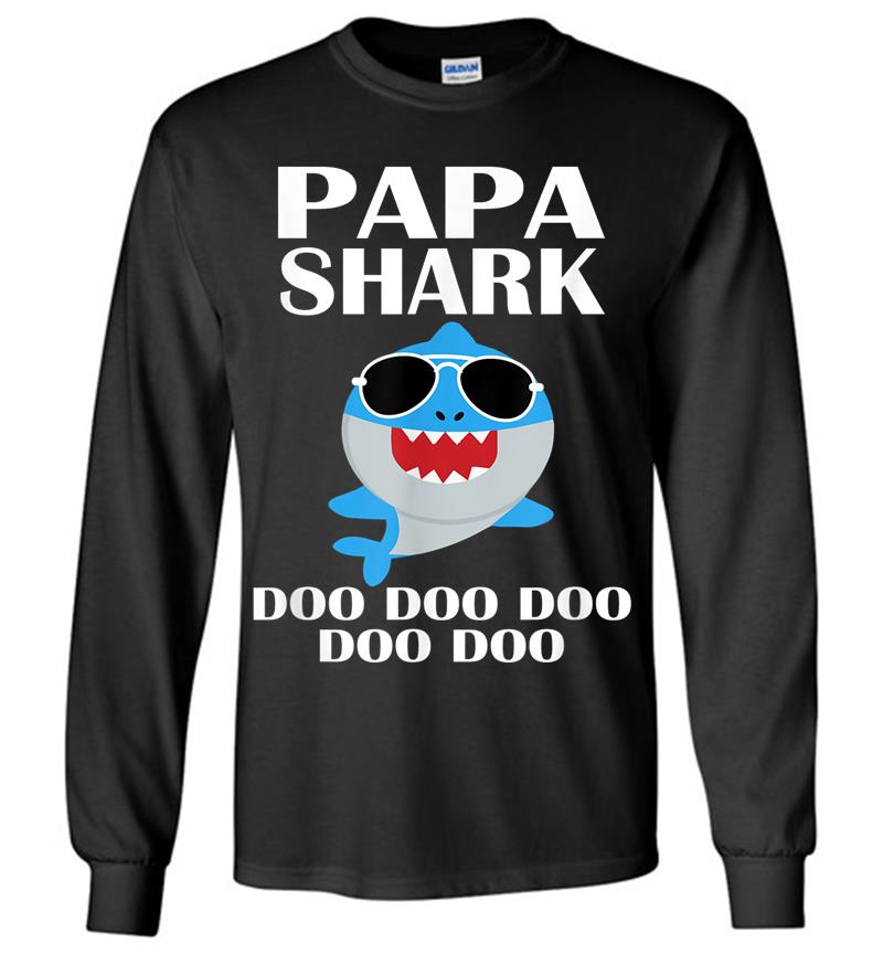 Papa Shark Doo Doo Doo Funny Papa Valentines Day Long Sleeve T-Shirt