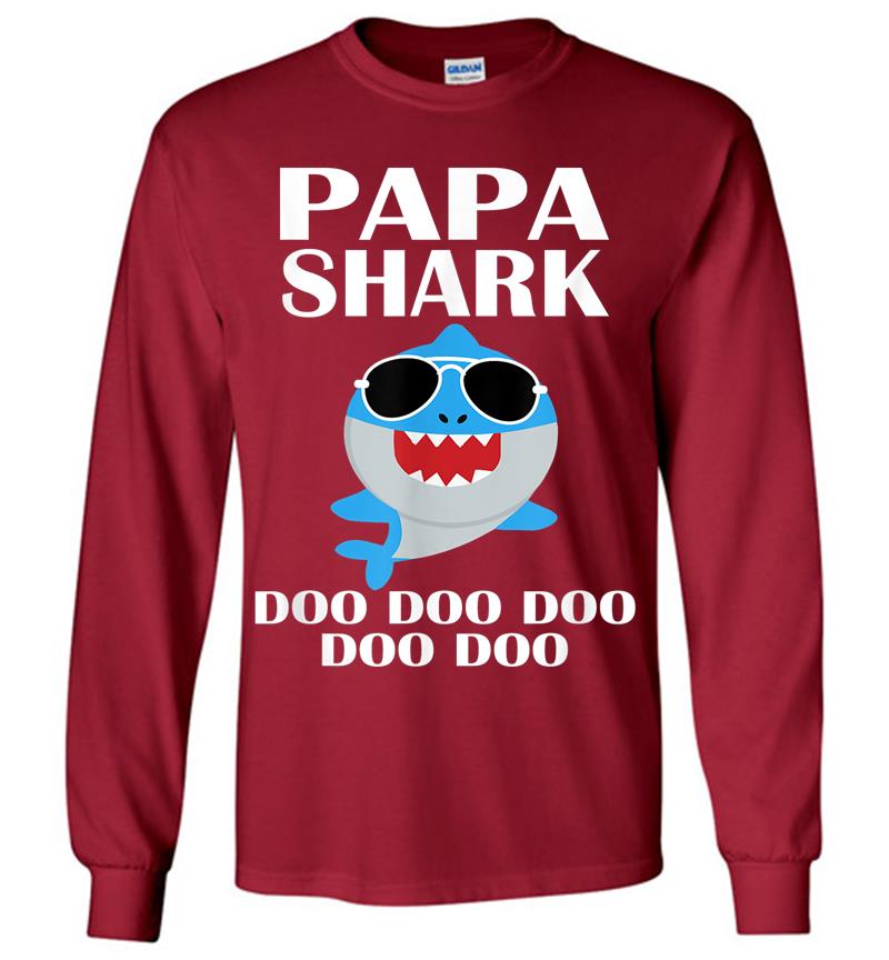 Inktee Store - Papa Shark Doo Doo Doo Funny Papa Valentines Day Long Sleeve T-Shirt Image