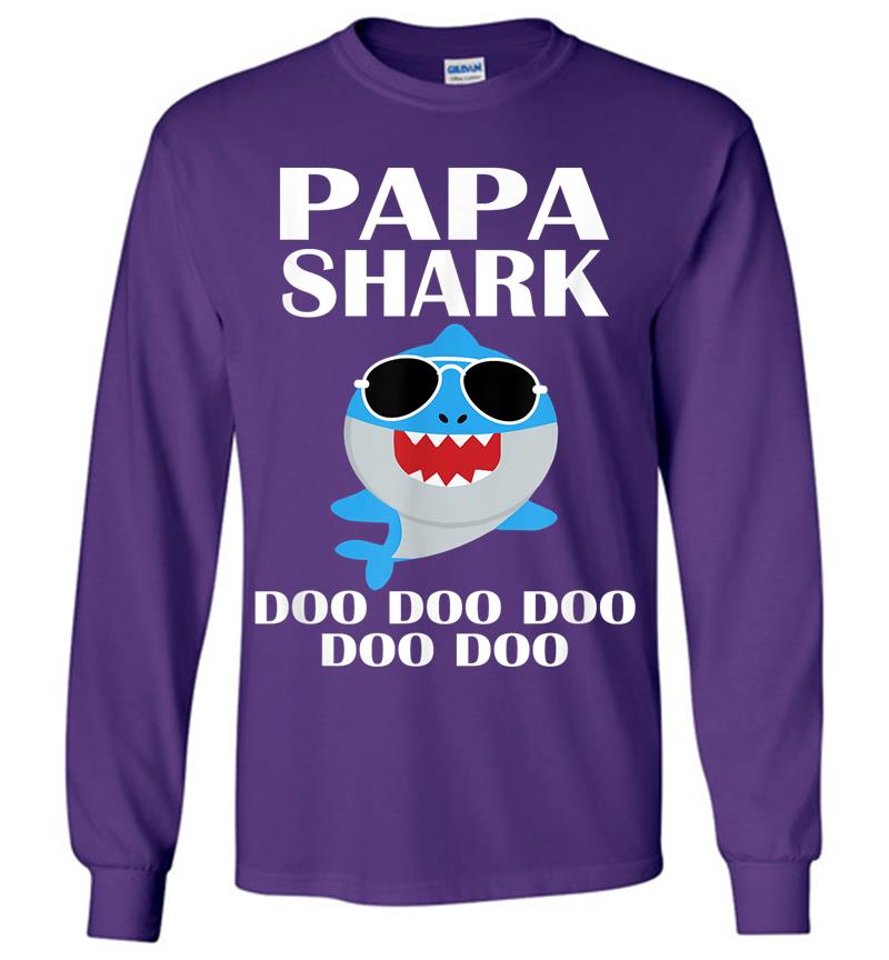Inktee Store - Papa Shark Doo Doo Doo Funny Papa Valentines Day Long Sleeve T-Shirt Image