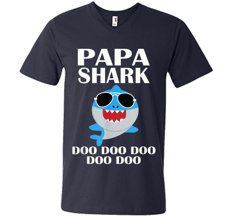 Inktee Store - Papa Shark Doo Doo Doo Funny Papa Valentines Day V-Neck T-Shirt Image