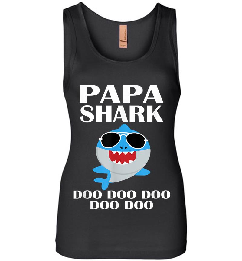 Papa Shark Doo Doo Doo Funny Papa Valentines Day Womens Jersey Tank Top
