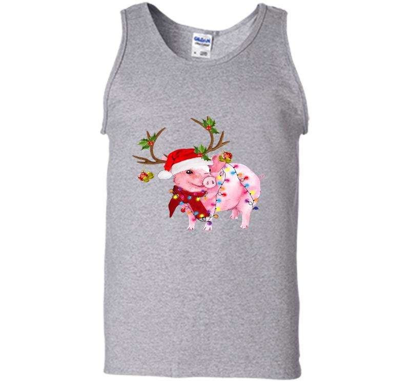 Inktee Store - Pig Reindeer Santa Christmas Ligh Mens Tank Top Image