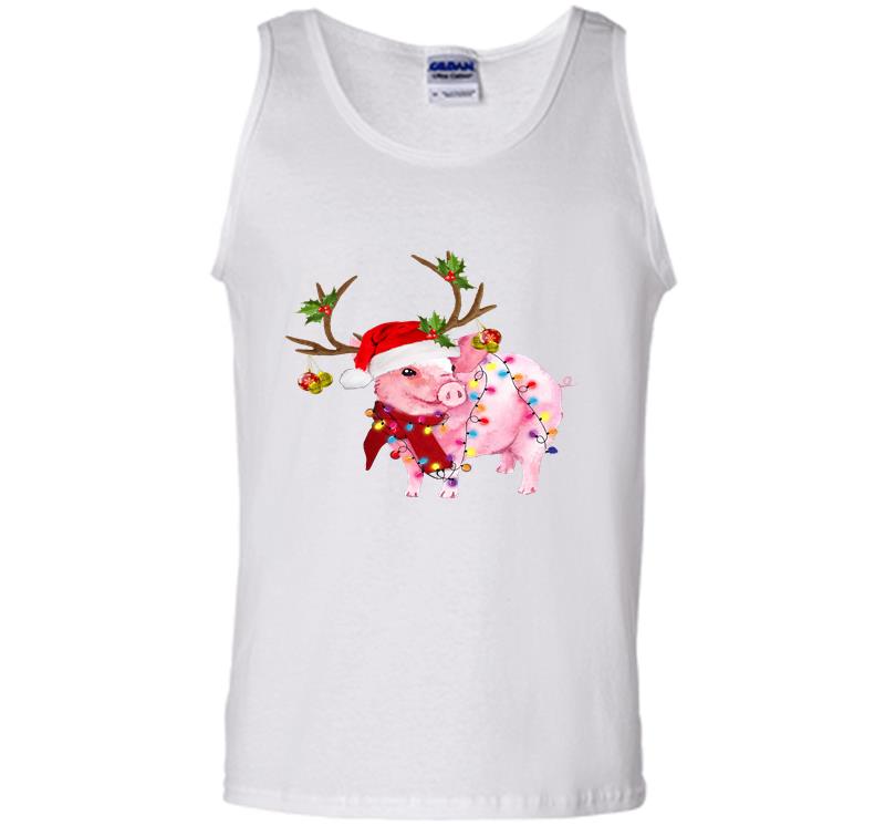 Inktee Store - Pig Reindeer Santa Christmas Ligh Mens Tank Top Image