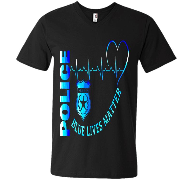 Police Heartbeat Blue Lives Matter V-Neck T-Shirt