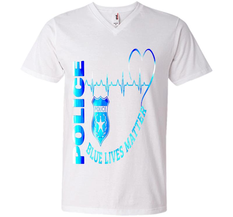 Inktee Store - Police Heartbeat Blue Lives Matter V-Neck T-Shirt Image