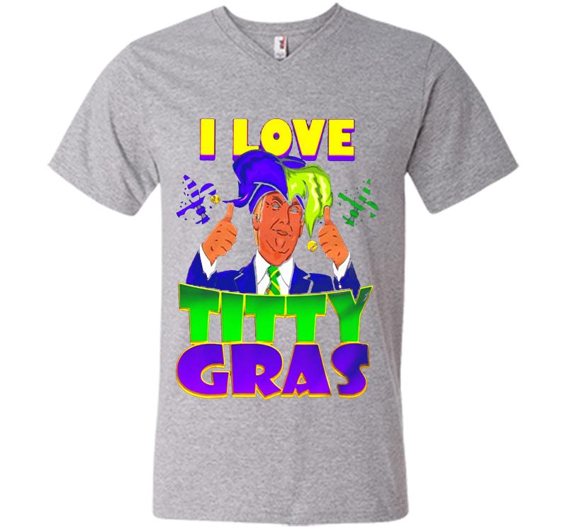 Inktee Store - Pretty Trump I Love Titty Mardi Gras V-Neck T-Shirt Image